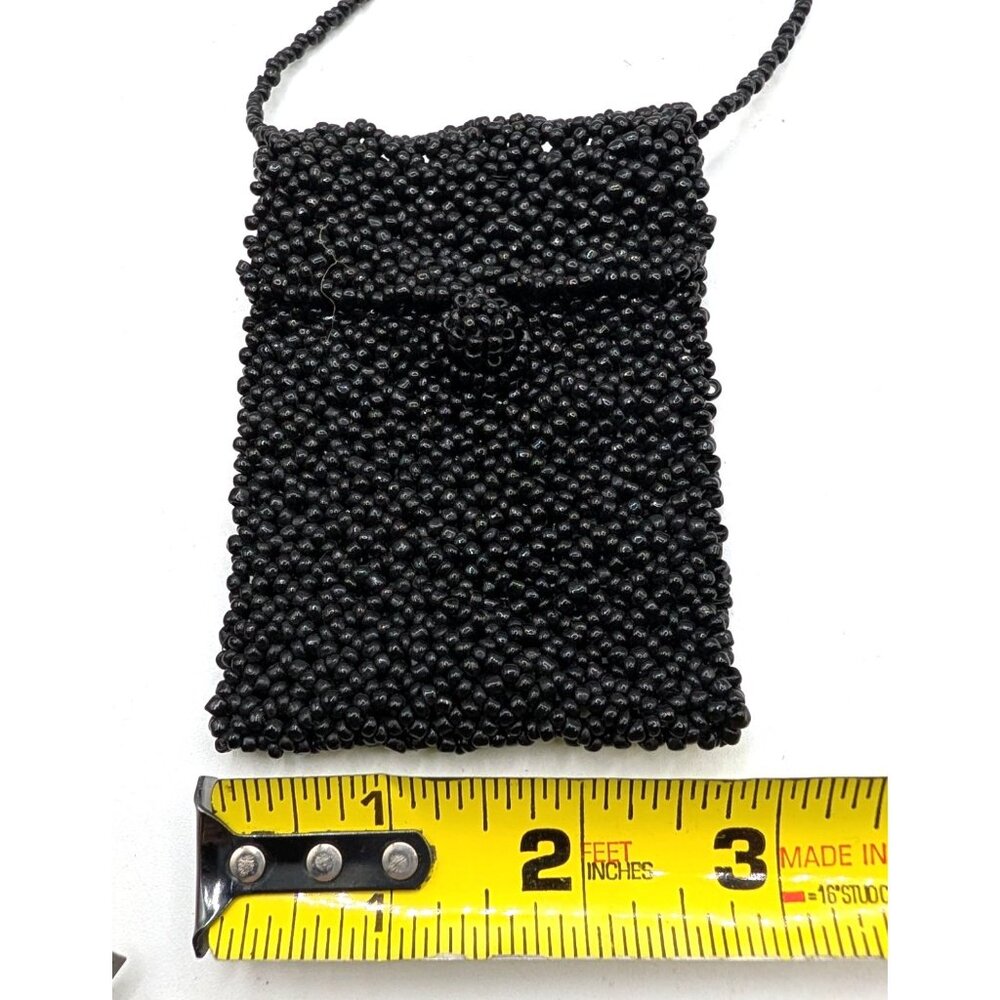 Vtg Handmade Black Beaded Mini Crossbody Bag  4"x3" Size - Picture 6 of 9